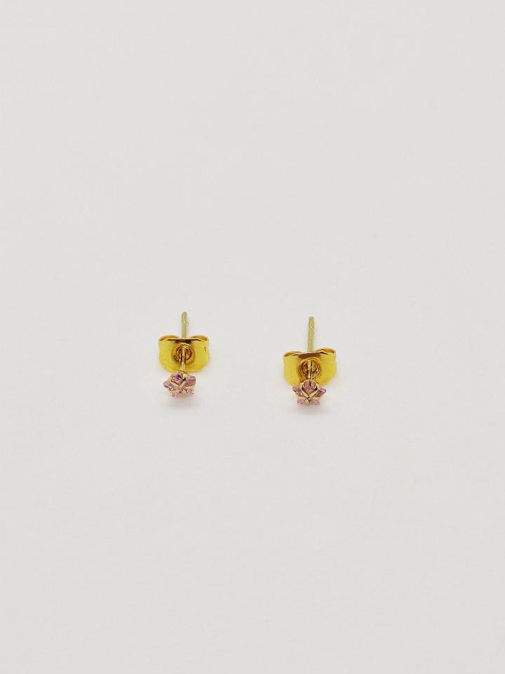 Boucles d'oreilles OR 14 CARATS et diamand en zirconium rose. - La Bouclette